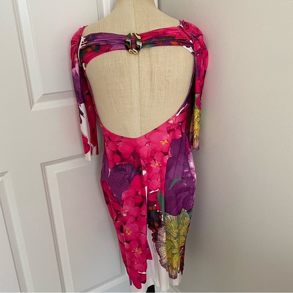 Roberto Cavalli dress stretchy size 42 small/medium floral print small rip - Picture 5 of 9